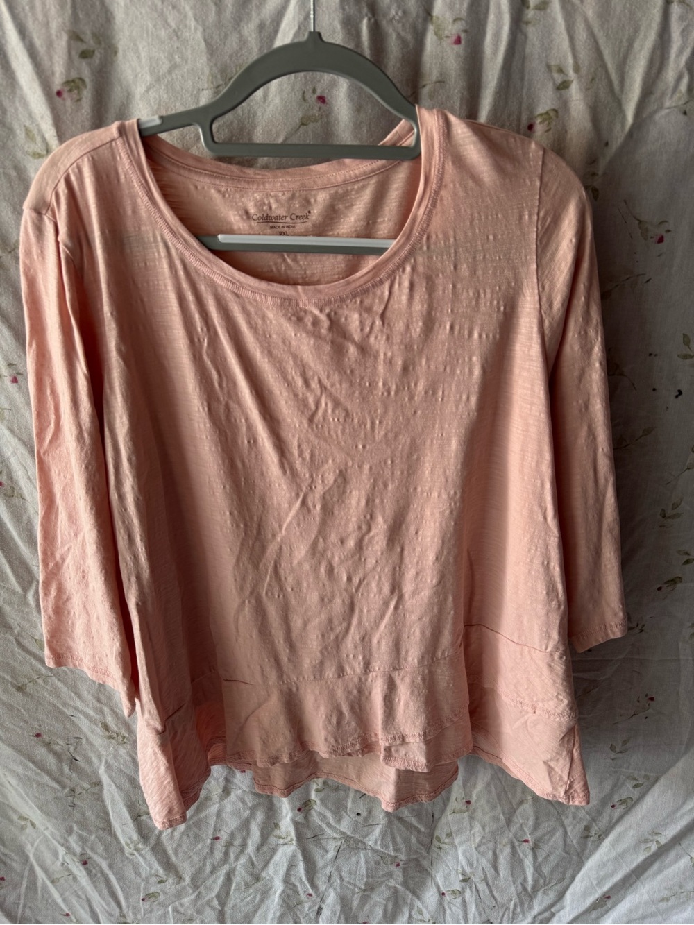 Coldwater Creek Soft Peach Long Sleeve Scoop Neck Tee